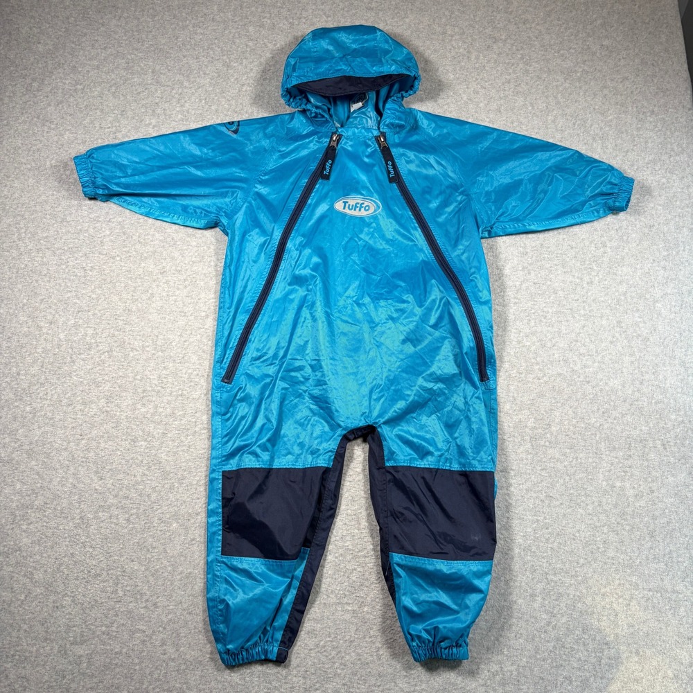 Tuffo Muddy Buddy Rain Suit Toddler 3T Blue Waterproof Hooded Coverall Jumpsuit
